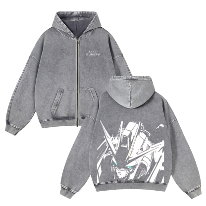 Unisex Washed Cotton Zip Up Hoodie 2511028321
