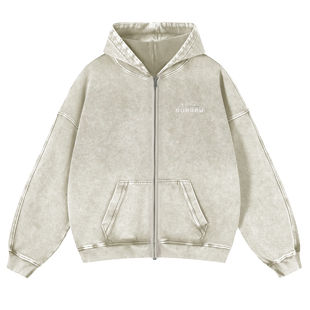 Unisex Washed Cotton Zip Up Hoodie 2511028321