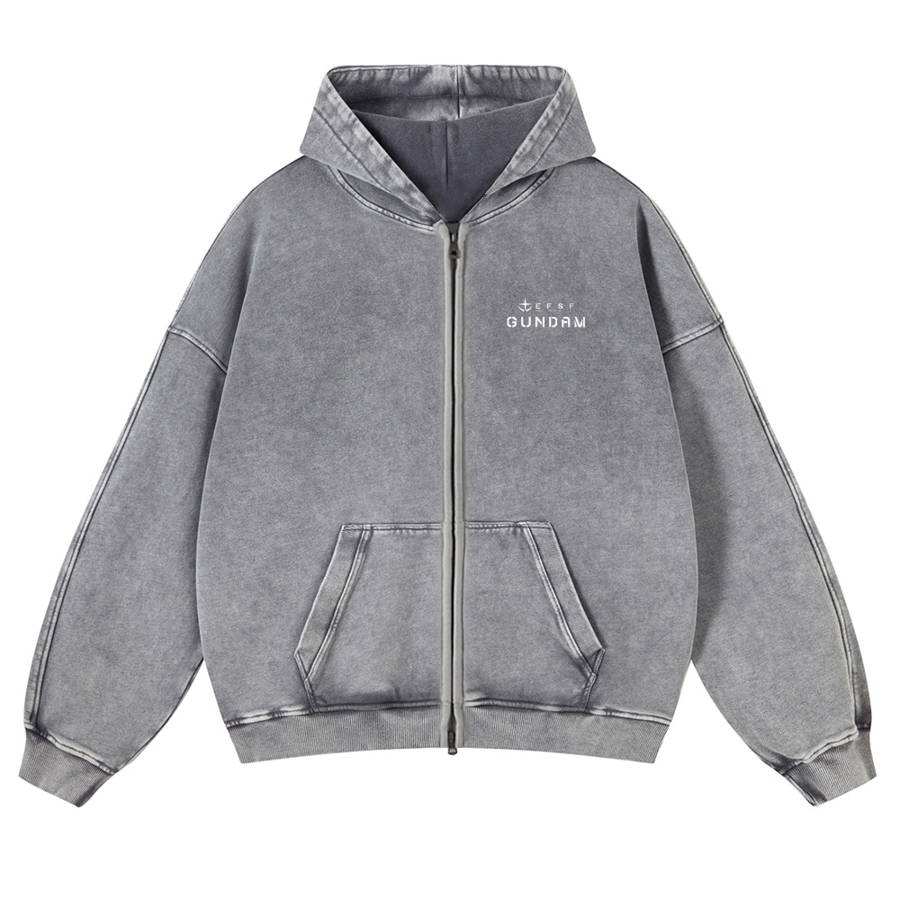 Unisex Washed Cotton Zip Up Hoodie 2511028321