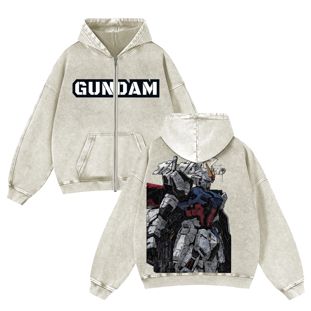 Gundam | Unisex Washed Cotton Zip Up Hoodie 2511028633