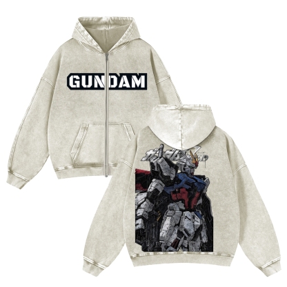 Gundam | Unisex Washed Cotton Zip Up Hoodie 2511028633