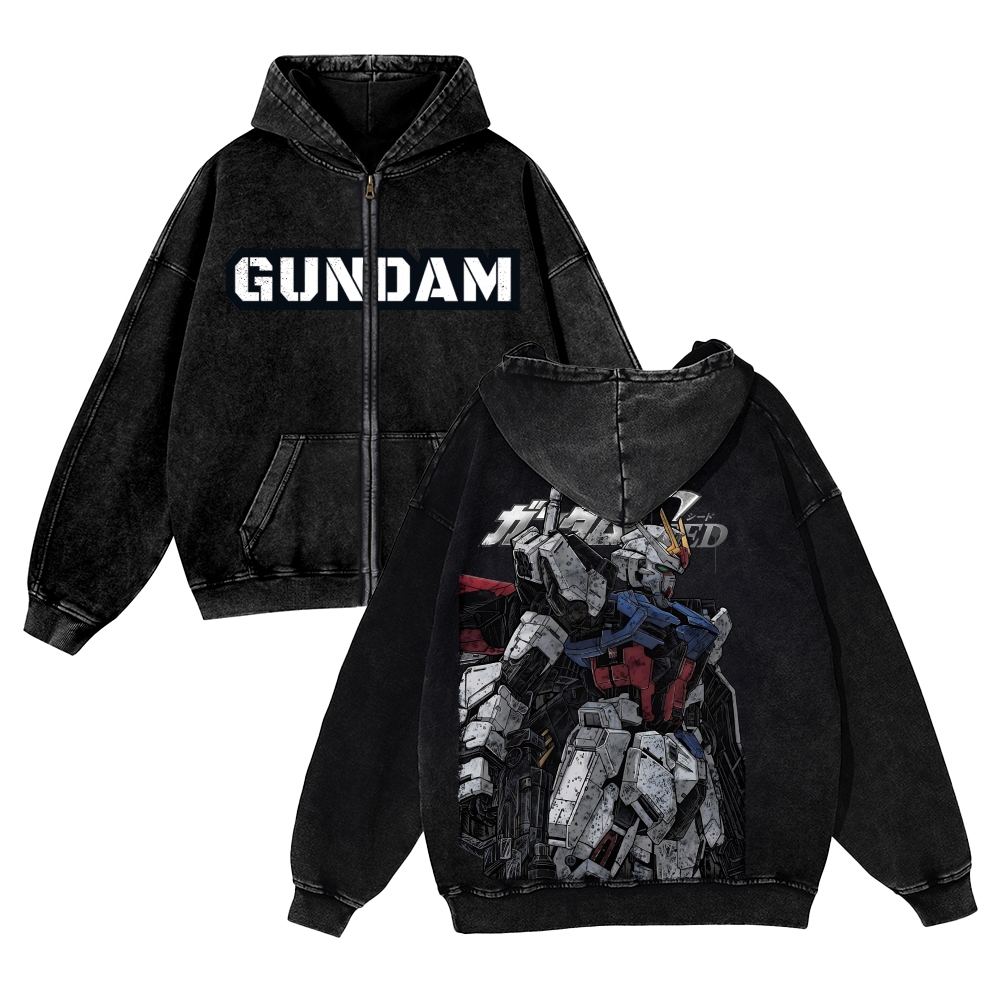 Gundam | Unisex Washed Cotton Zip Up Hoodie 2511028633