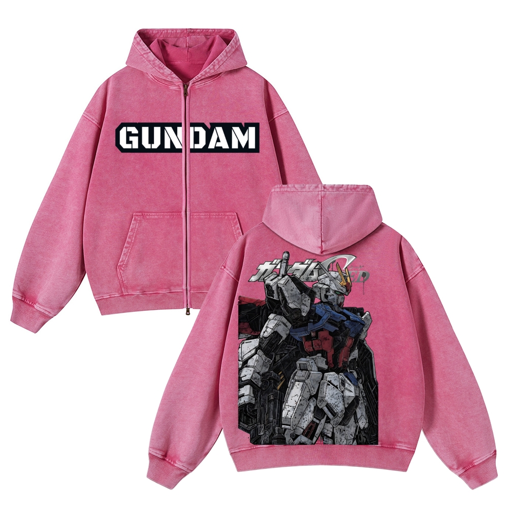 Gundam | Unisex Washed Cotton Zip Up Hoodie 2511028633
