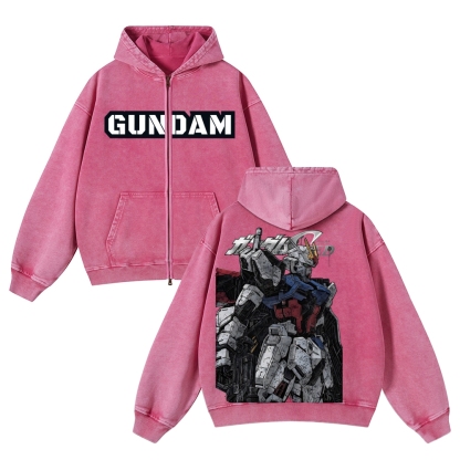 Gundam | Unisex Washed Cotton Zip Up Hoodie 2511028633