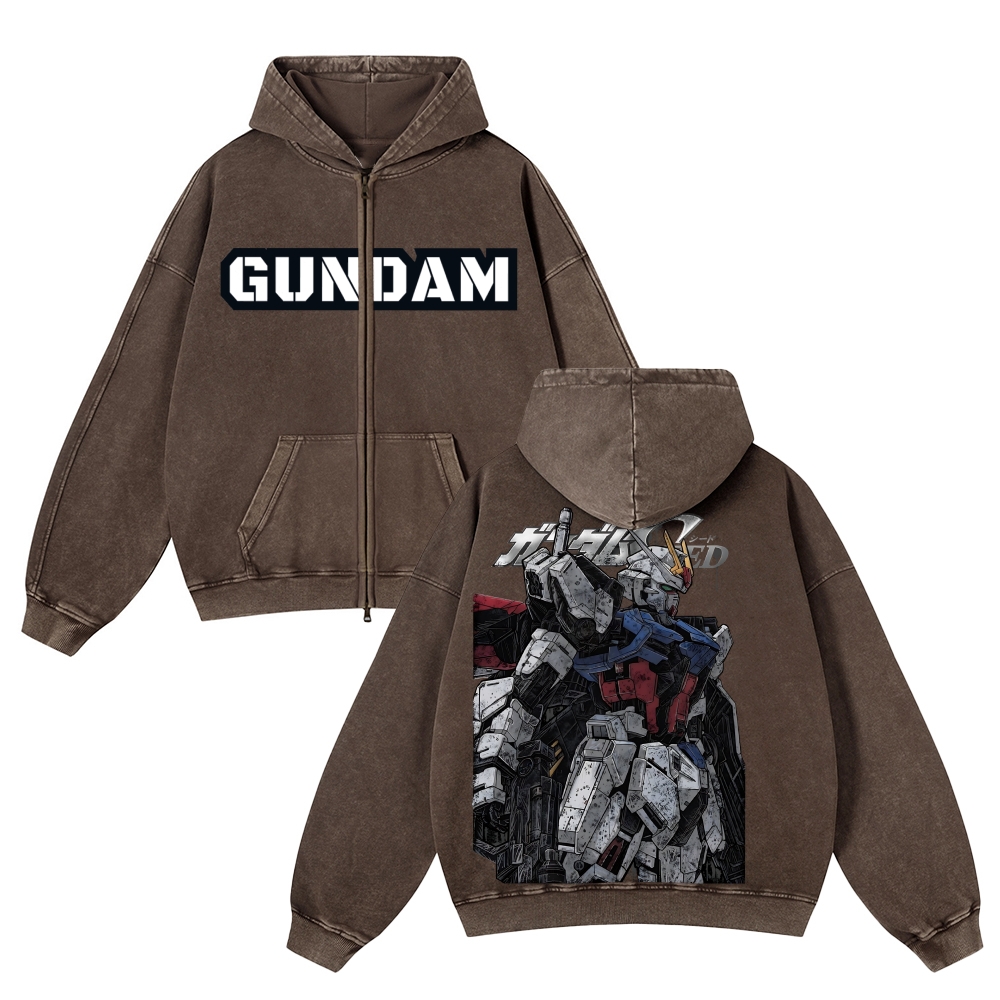Gundam | Unisex Washed Cotton Zip Up Hoodie 2511028633