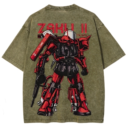 Gundam Mobile Suit Zaku II MS-065 | Unisex Fit Washed T-Shirt 2512000828