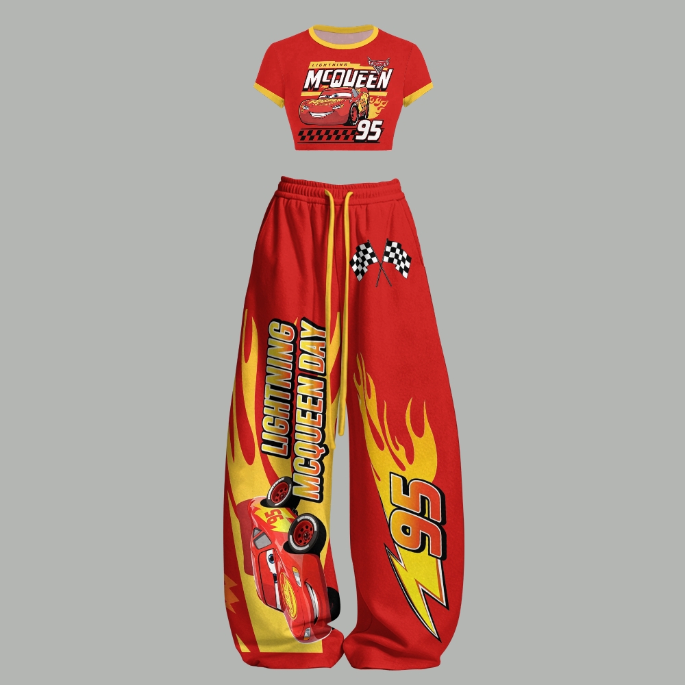 Pixar Cars Lightning McQueen Racing Women T-Shirt  & Elasticated Trousers Two-Piece Set