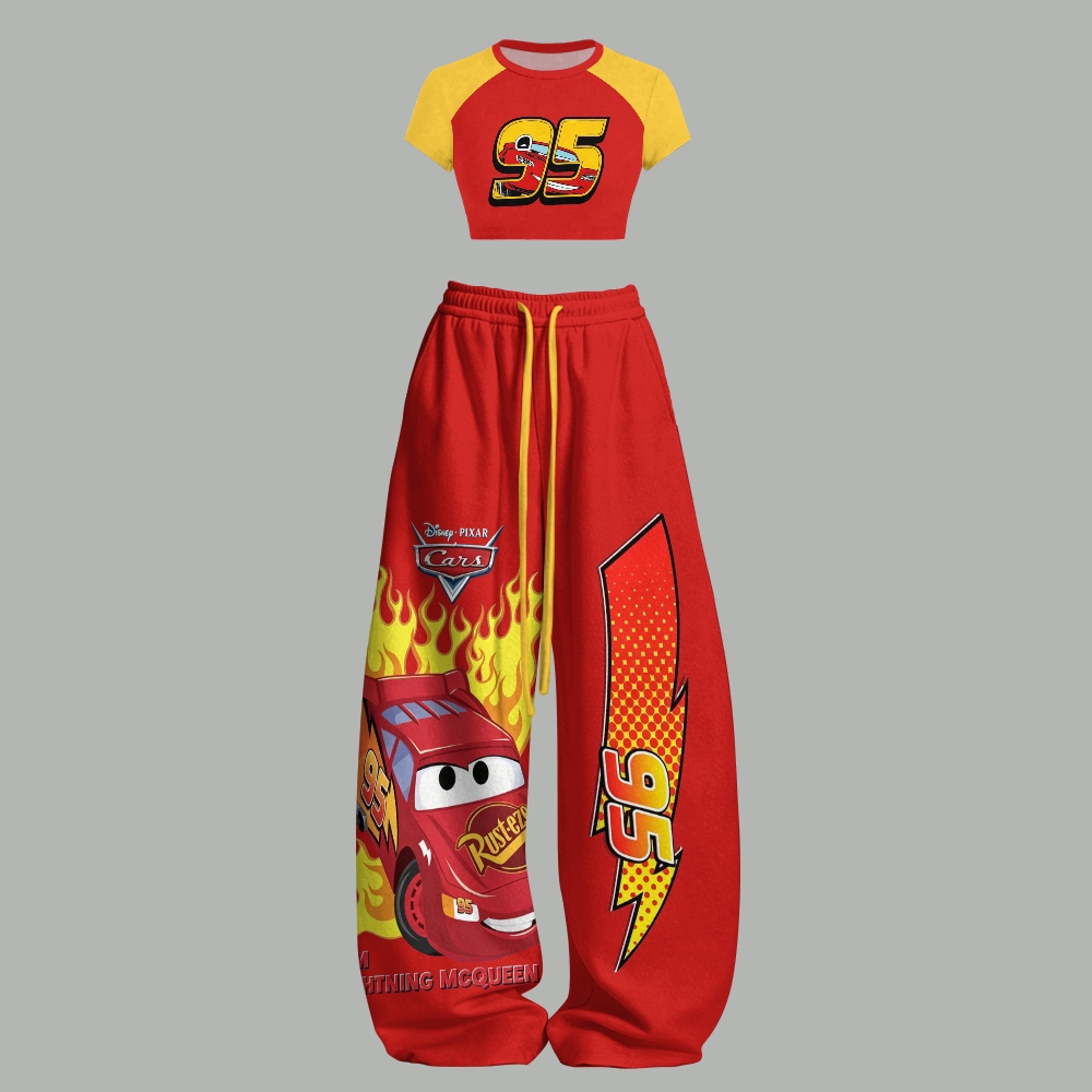Pixar Cars Lightning McQueen Racing Women T-Shirt  & Elasticated Trousers Two-Piece Set