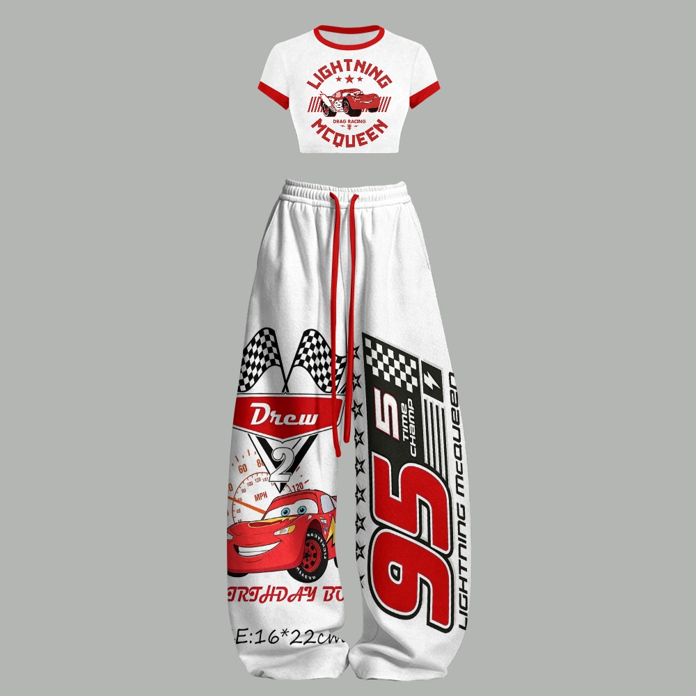 Pixar Cars Lightning McQueen Racing Women T-Shirt  & Elasticated Trousers Two-Piece Set