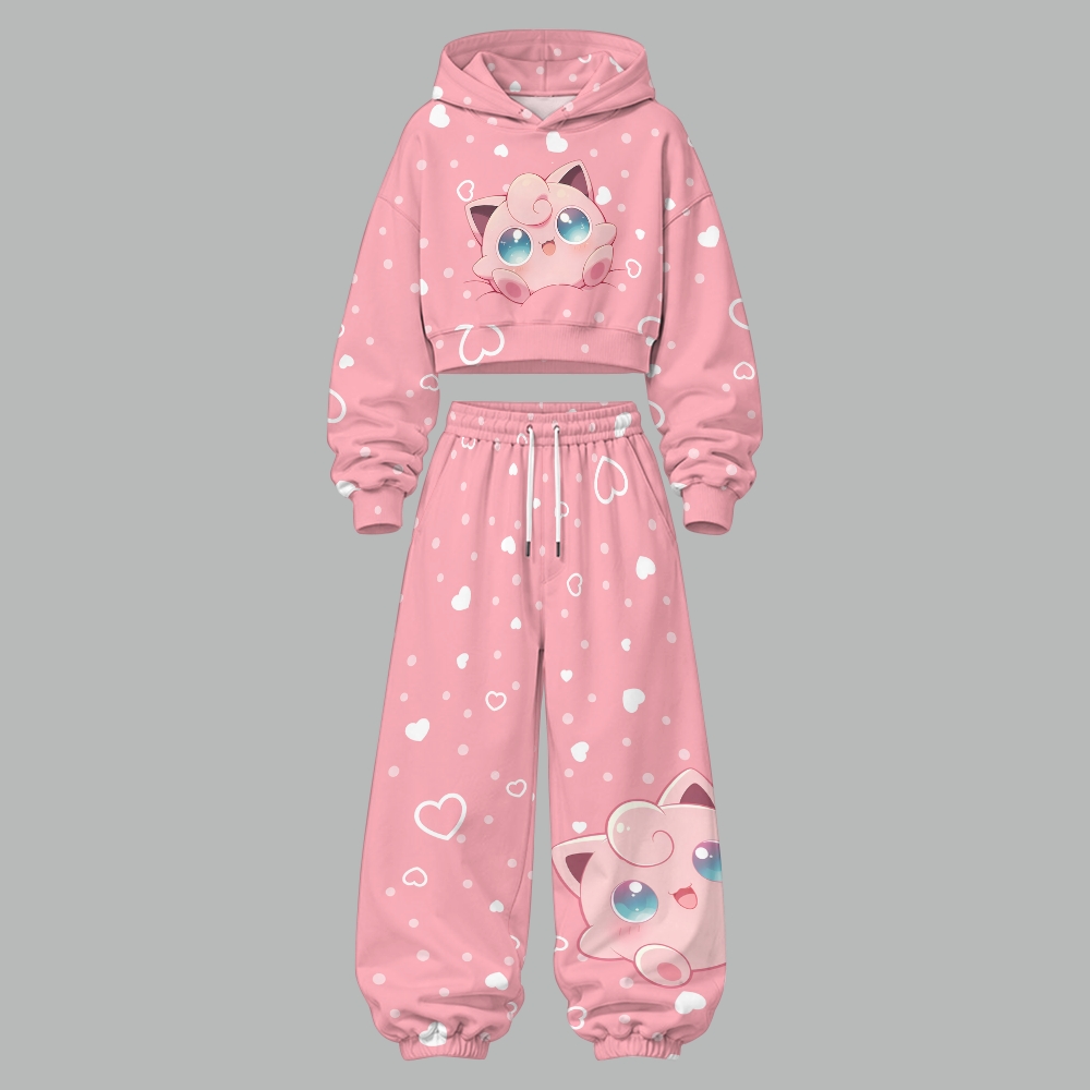 Pokémon Women's Cropped Long Sleeve Hoodie & High Waist Jogger Pants Two Piece Tracksuit Set