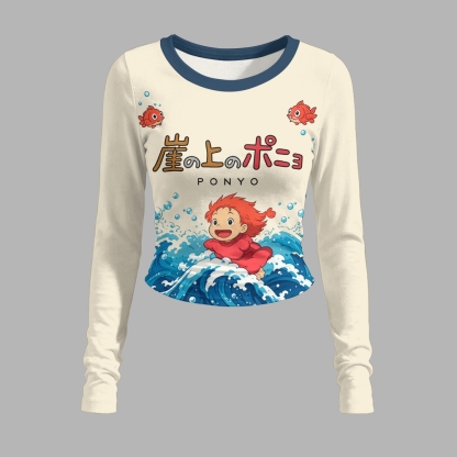 Ponyo on the Cliff Long-Sleeved Double-Layer Stretch Pants Set