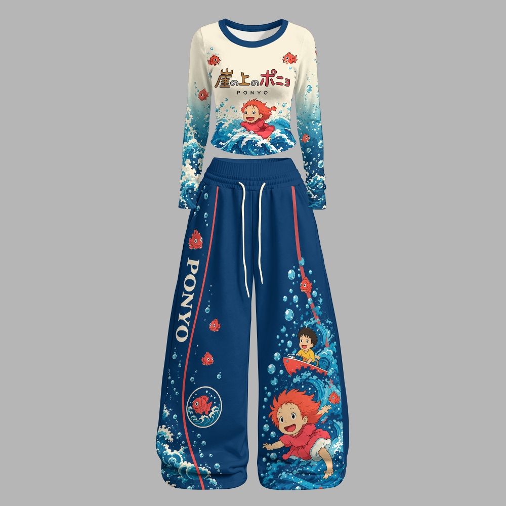 Ponyo on the Cliff Long-Sleeved Double-Layer Stretch Pants Set