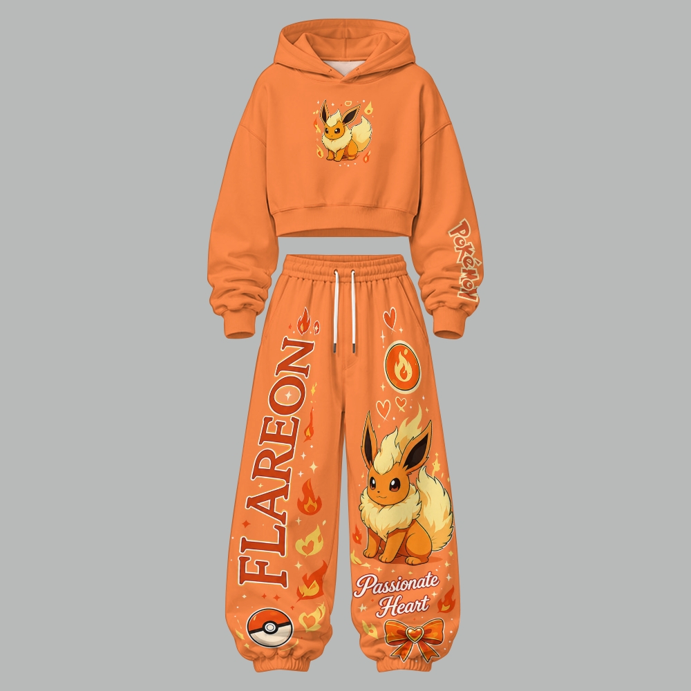 Women's Cropped Long Sleeve Hoodie & High Waist Jogger Pants Two Piece Tracksuit Set