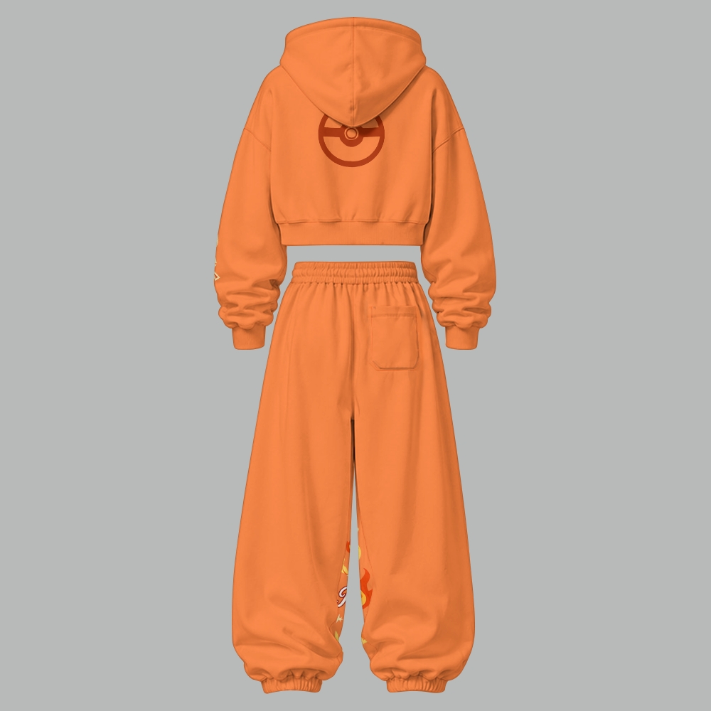 Women's Cropped Long Sleeve Hoodie & High Waist Jogger Pants Two Piece Tracksuit Set