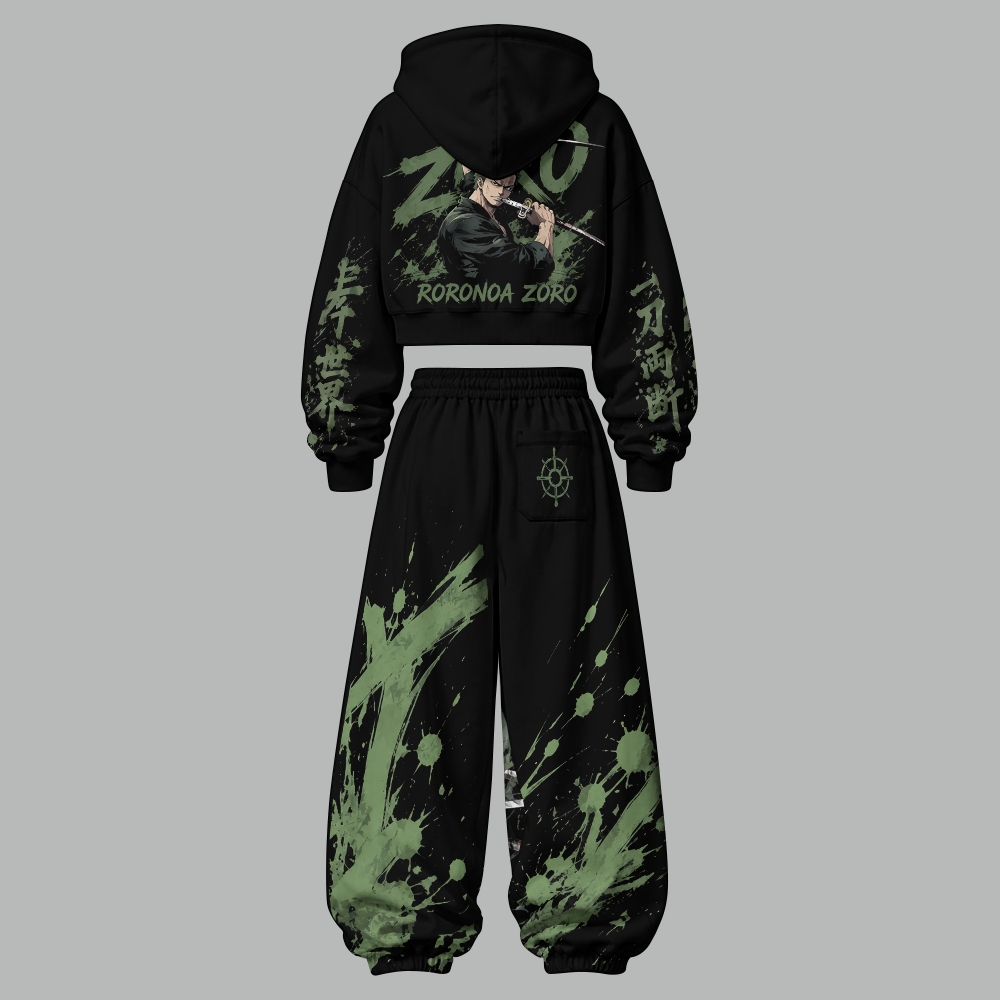 One Piece Women's Cropped Long Sleeve Hoodie & High Waist Jogger Pants Two Piece Tracksuit Set