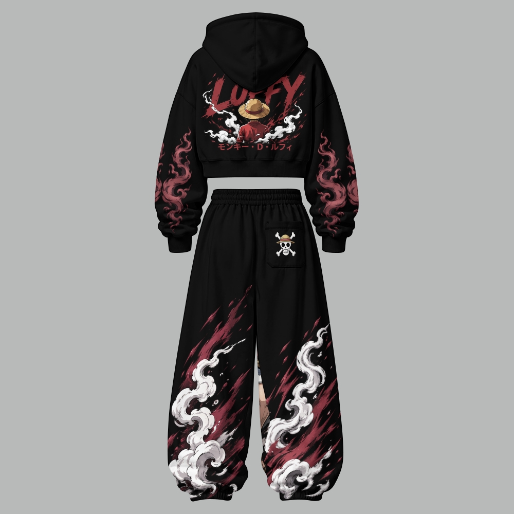One Piece Women's Cropped Long Sleeve Hoodie & High Waist Jogger Pants Two Piece Tracksuit Set