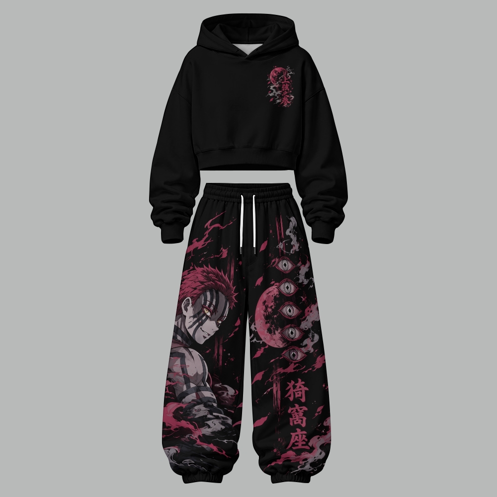 Demon Slayer Women's Cropped Long Sleeve Hoodie & High Waist Jogger Pants Two Piece Tracksuit Set