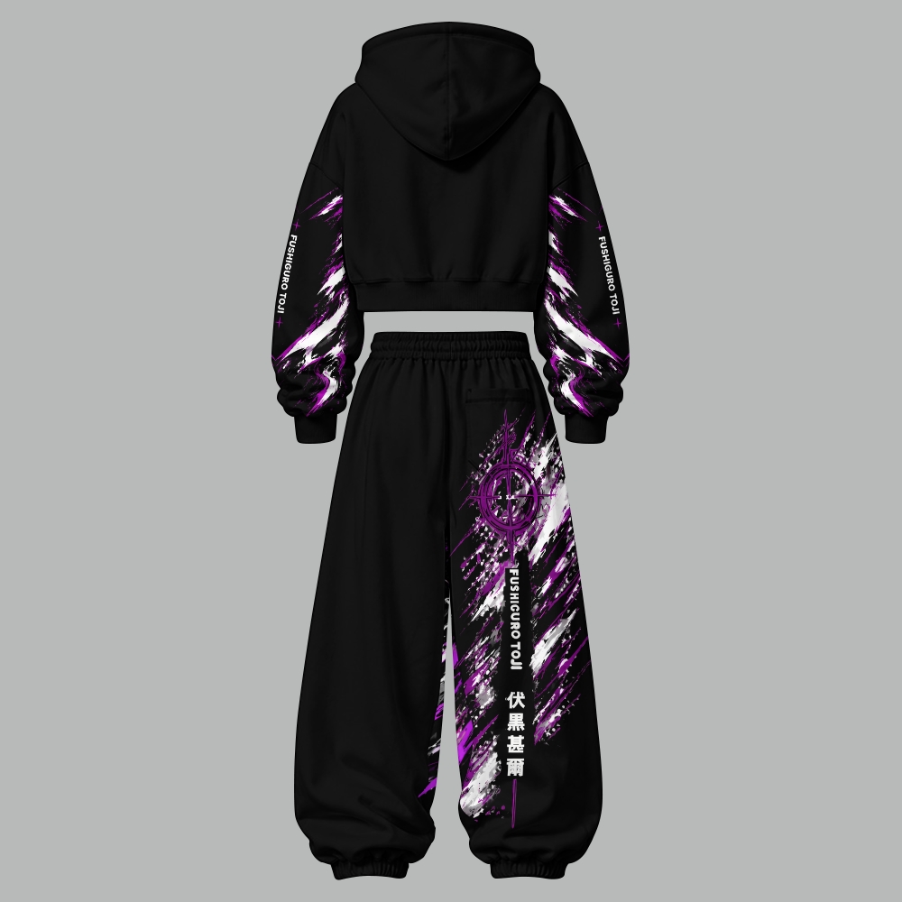 Jujutsu Kaisen Women's Cropped Long Sleeve Hoodie & High Waist Jogger Pants Two Piece Tracksuit Set