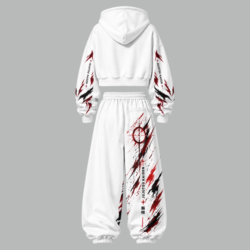 Jujutsu Kaisen Women's Cropped Long Sleeve Hoodie & High Waist Jogger Pants Two Piece Tracksuit Set