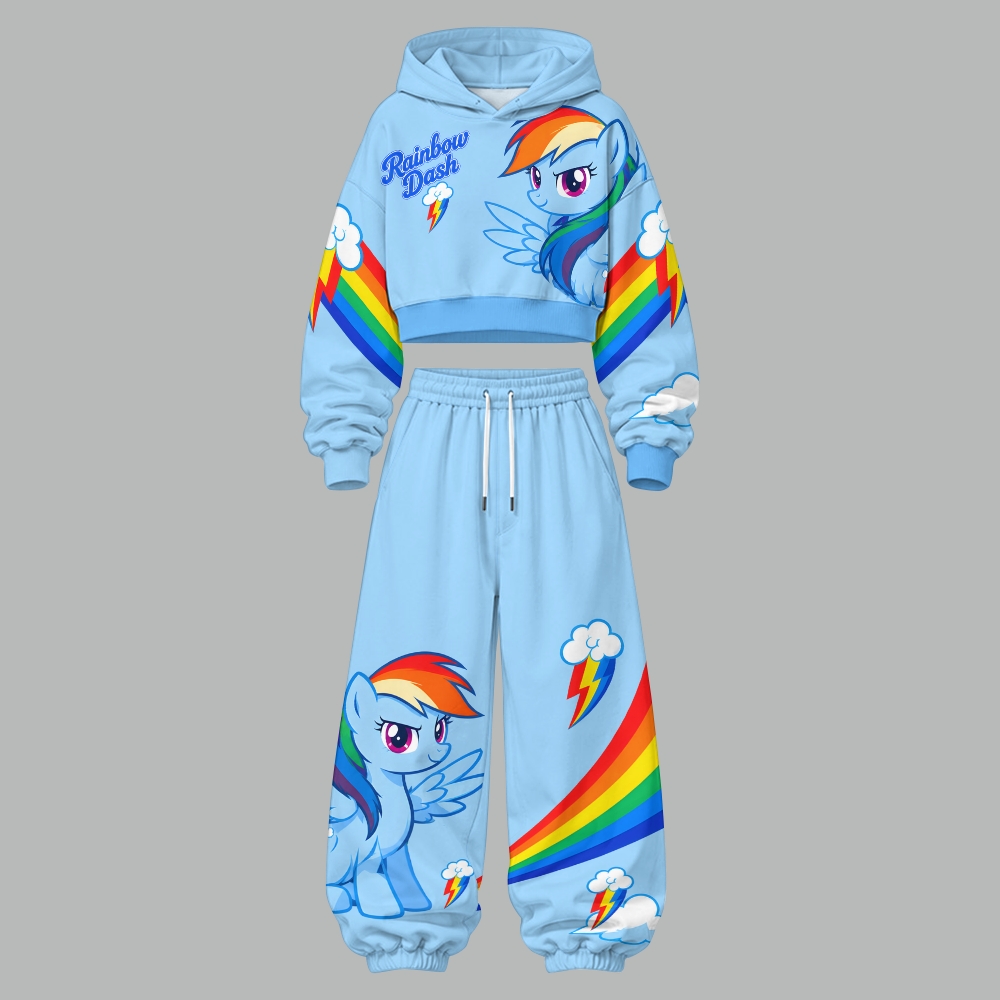My Little Pony Women's Cropped Long Sleeve Hoodie & High Waist Jogger Pants Two Piece Tracksuit Set