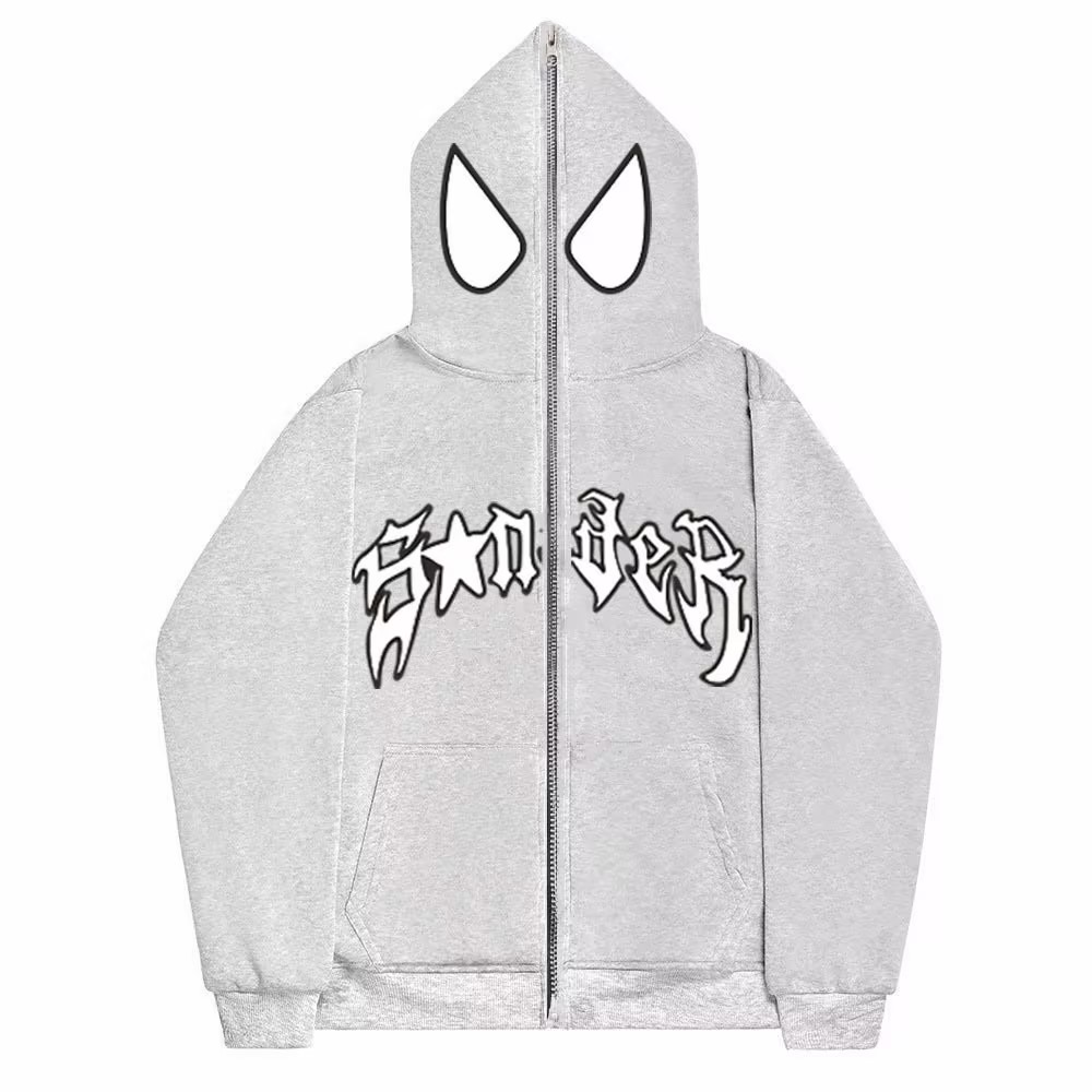 Spiderman Eye Mask Couple Hoodies Best Material- Y2K Streetwear Graphic Zip-Up Sweatshirt for Men and Women
