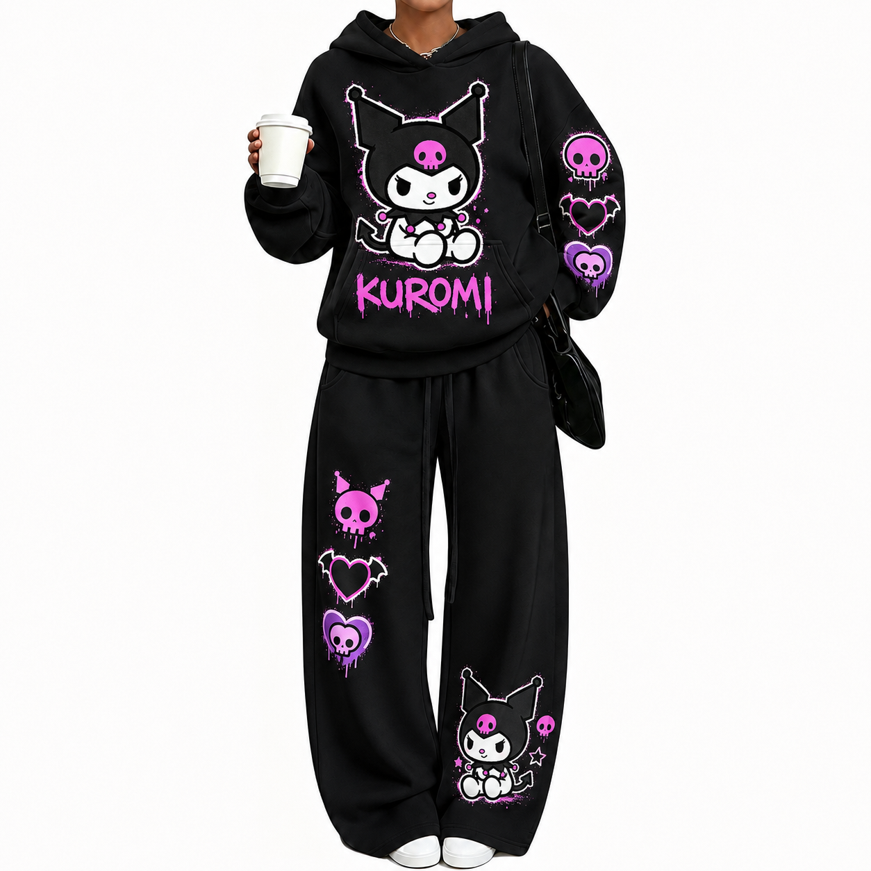Kuromi-Vintage Plush Hoodie set