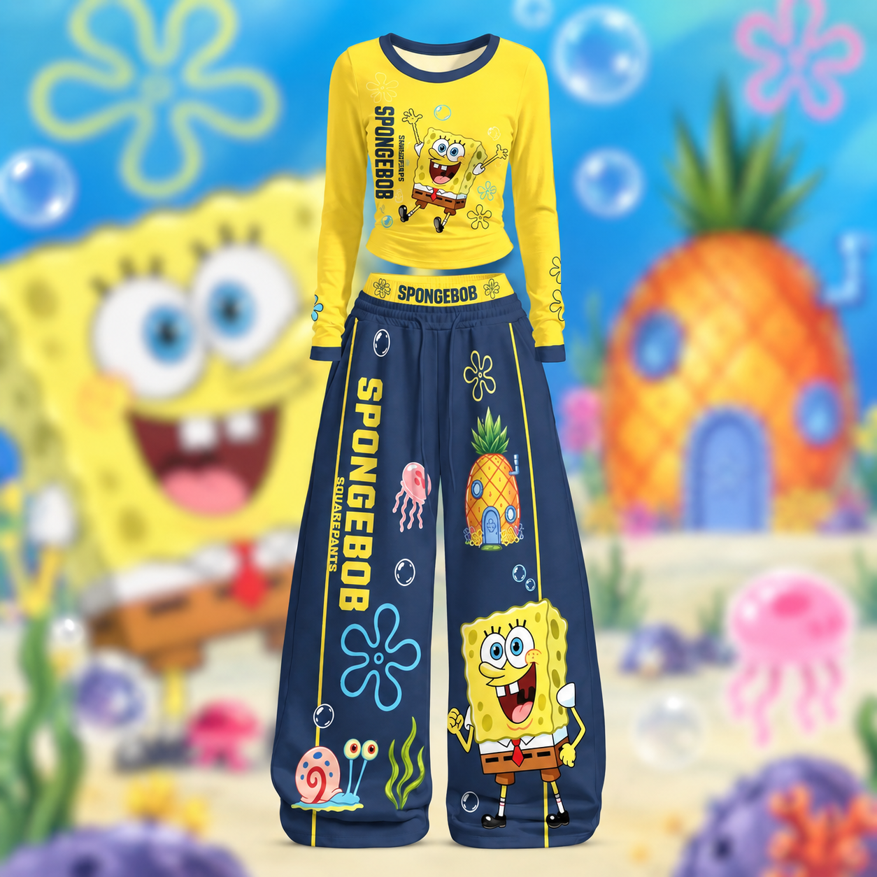 SpongeBob SquarePants Long-Sleeved Double-Layer Stretch Pants Set