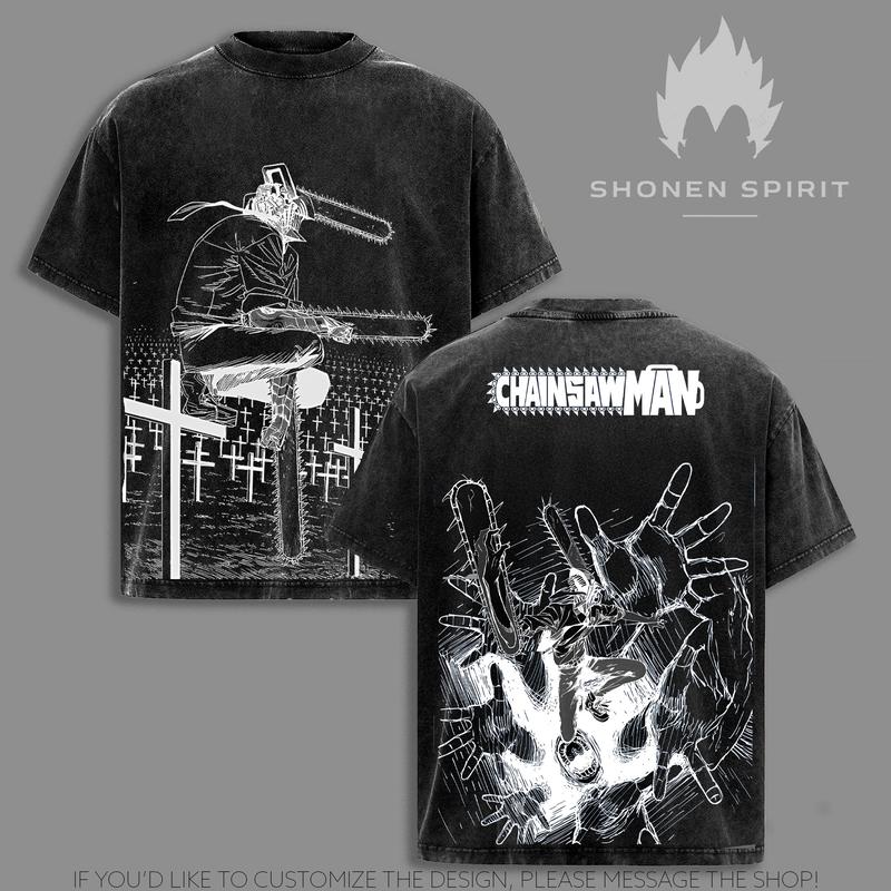 Denji Chainsaw Man T-Shirt, Anime Graphic Tee, Vintage Washed Oversized Top, Devil Hunter Streetwear, CSM Collection, Dark Manga Style Shirt