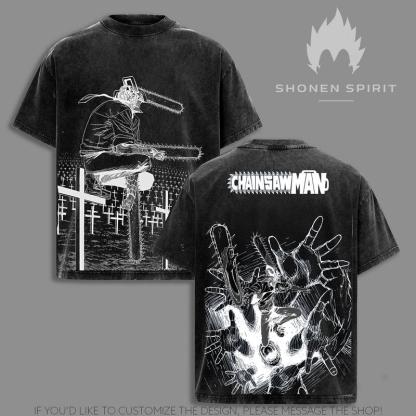 Denji Chainsaw Man T-Shirt, Anime Graphic Tee, Vintage Washed Oversized Top, Devil Hunter Streetwear, CSM Collection, Dark Manga Style Shirt