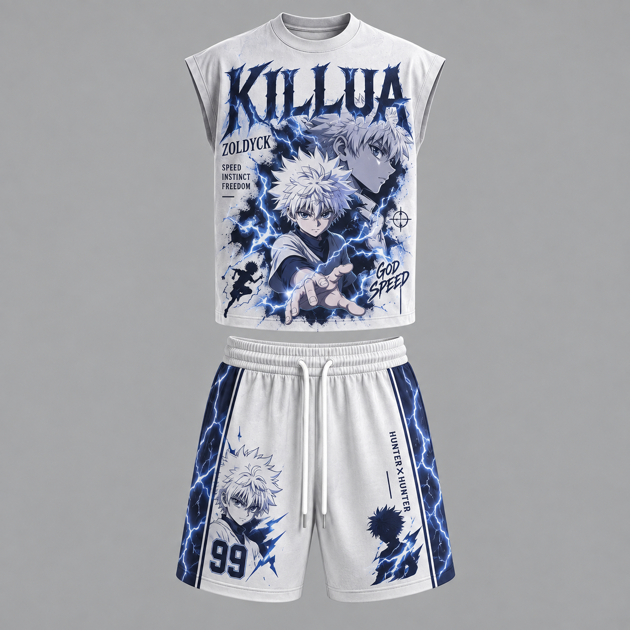 Hunter × Hunter Killua Zoldyck Sleeveless Tank Top & Shorts Two-Piece Streetwear Set