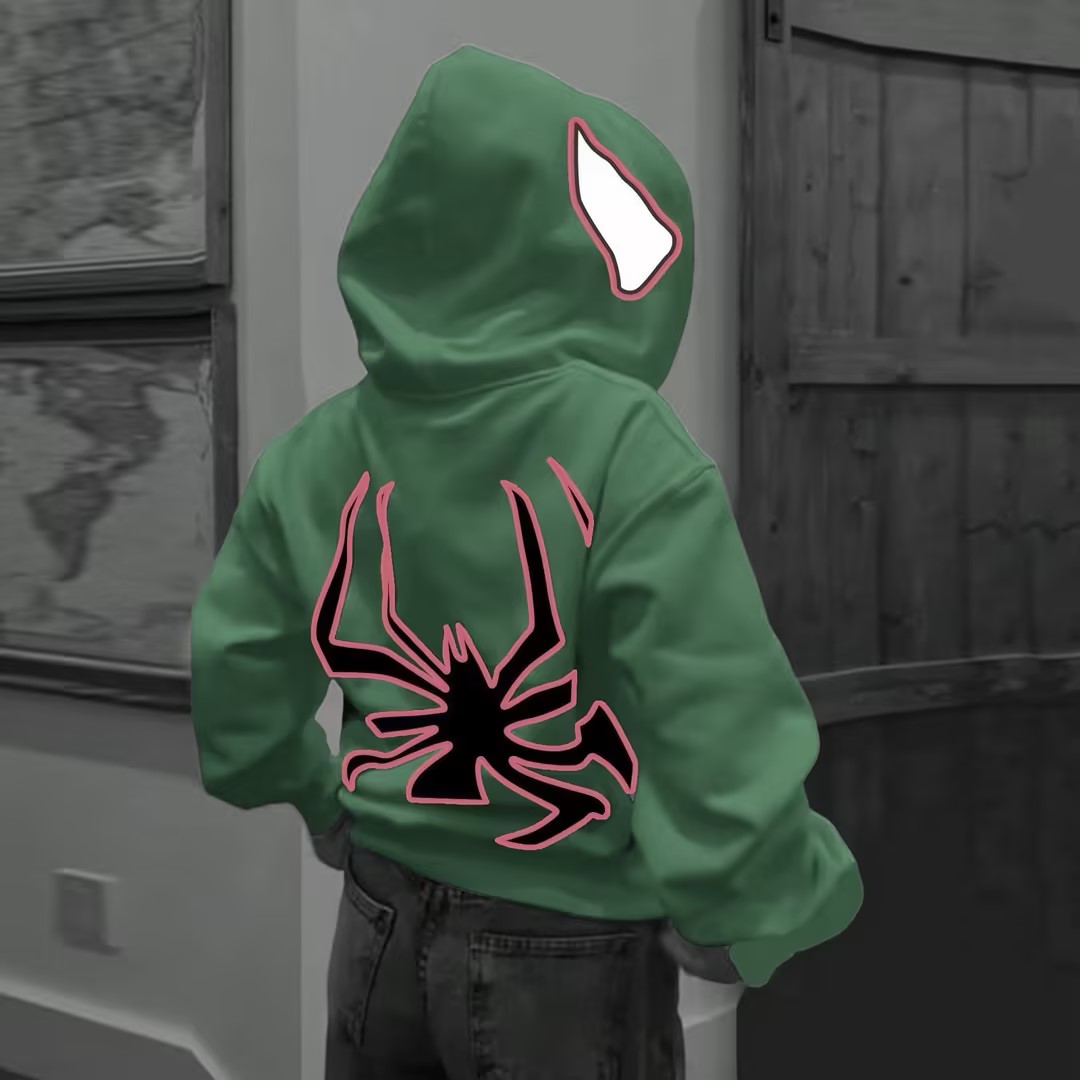 Spiderman Eye Mask Couple Hoodies Best Material- Y2K Streetwear Graphic Zip-Up Sweatshirt for Men and Women