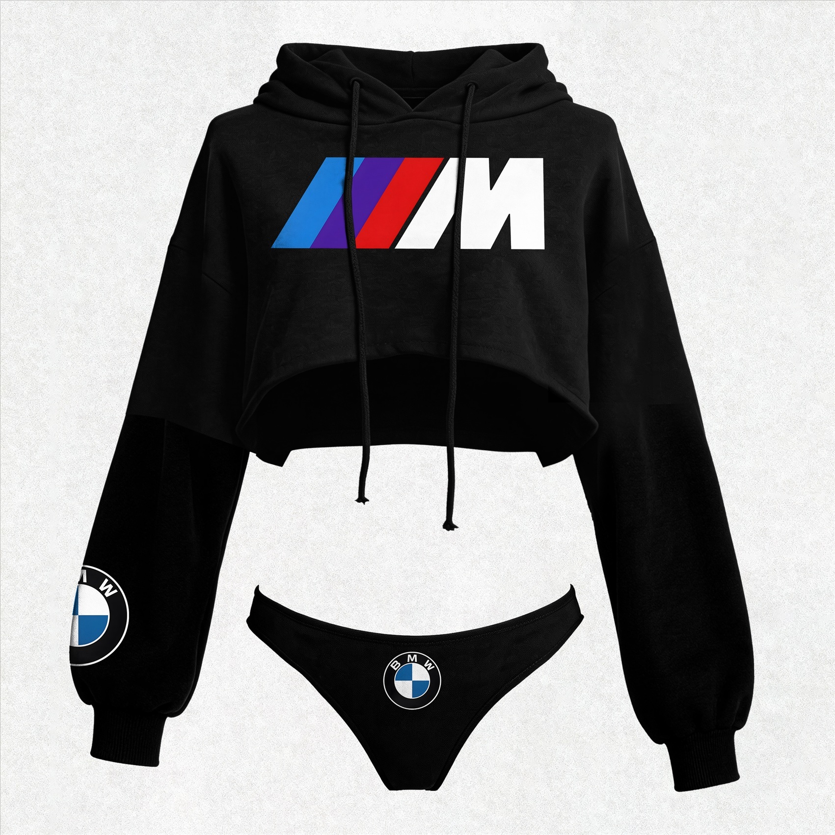 BMW M Printed Women's Cropped Hoodie & Thong Sets