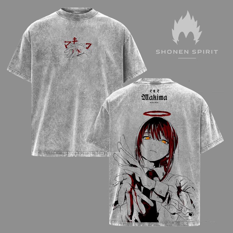 Makima Chainsaw Man Washed T-Shirt – Double Sided Vintage Anime Streetwear Tee  Oversized Unisex Graphic Shirt | Control Devil Inspired Fashion Apparel