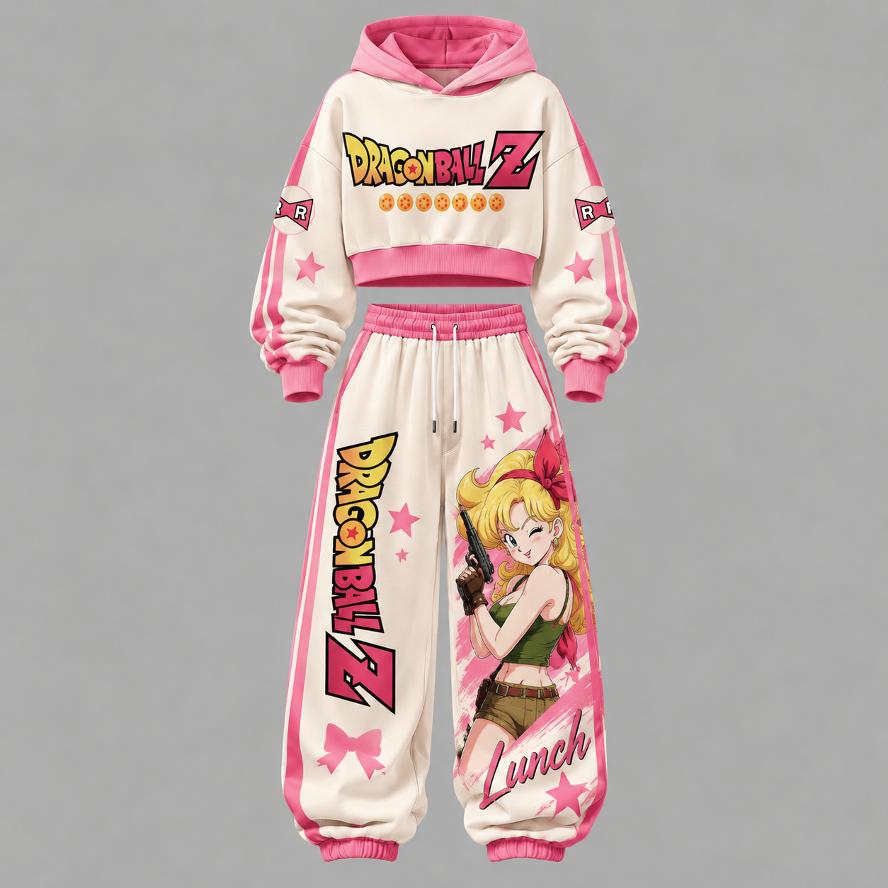 Dragon Ball Z Women‘s Cropped Long Sleeve Hoodie & High Waist Jogger Pants Two Piece Tracksuit Set