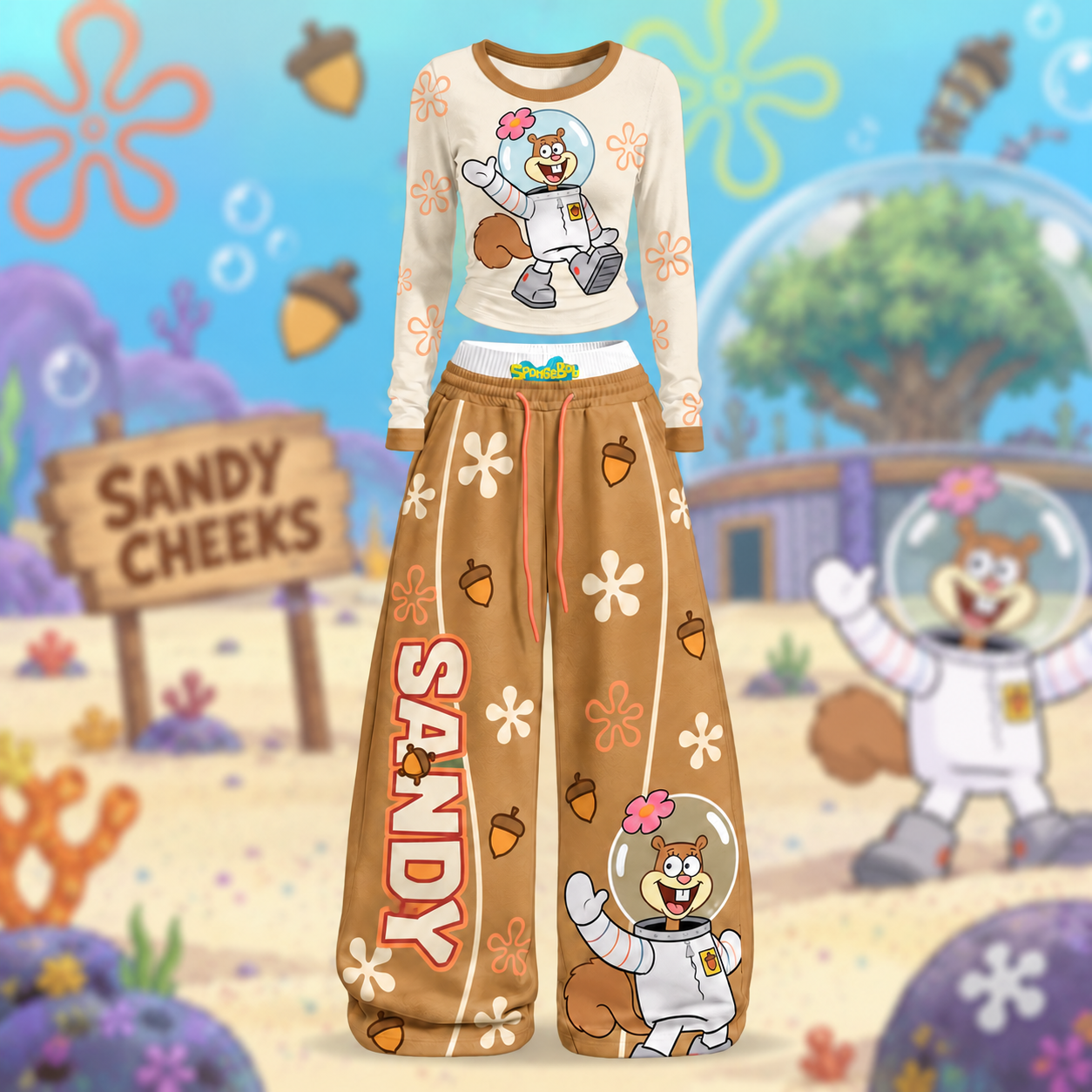 Sandy Cheeks SpongeBob SquarePants Long-Sleeved Double-Layer Stretch Pants Set