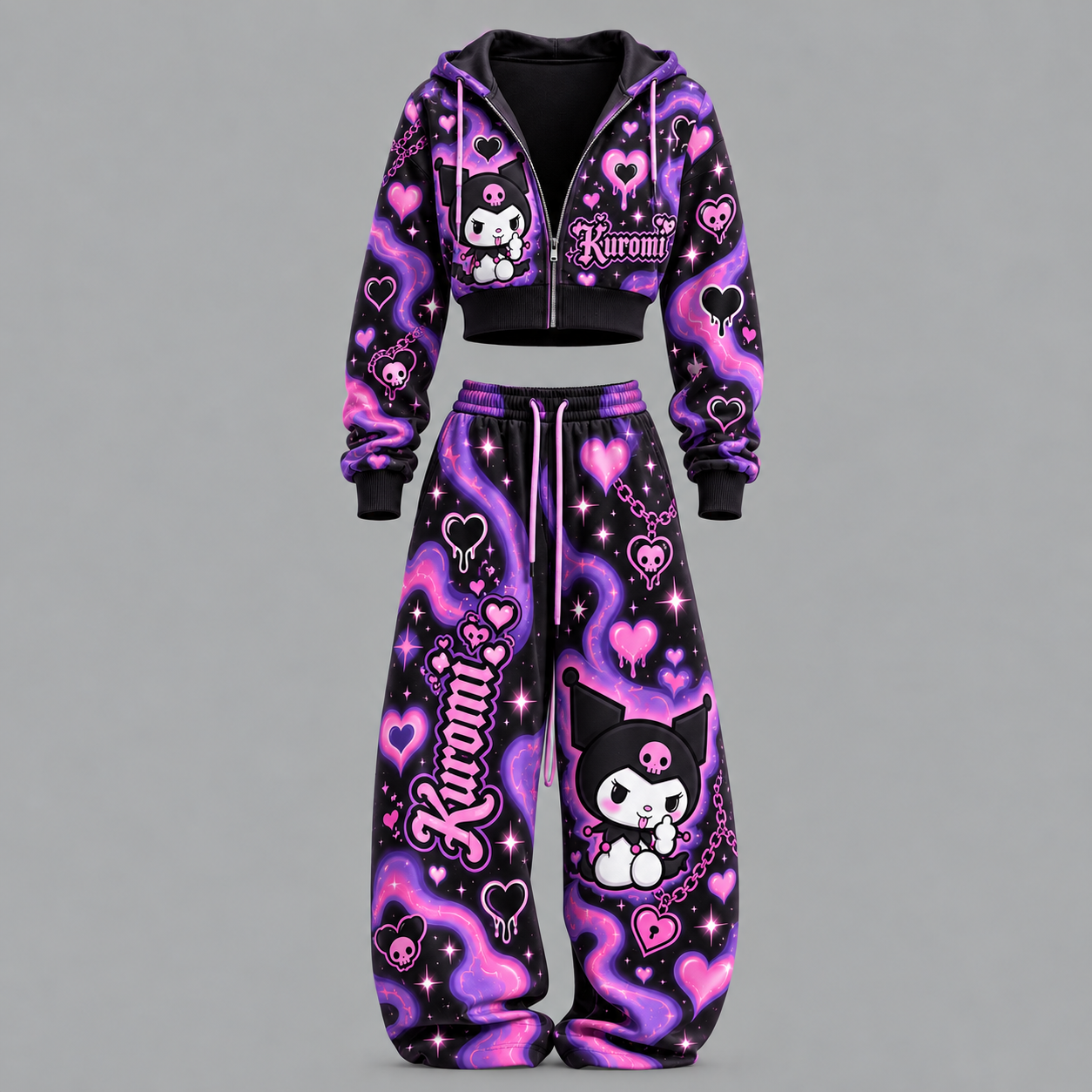 Sanrio Kuromi -Short zip-up sweatshirt set
