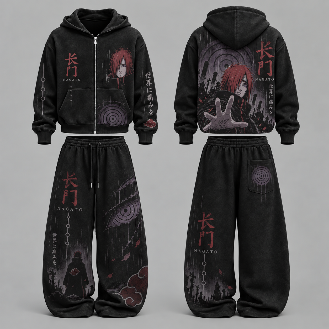 Naruto Nagato- Unisex Zipper Hooded Sweatshirt Set