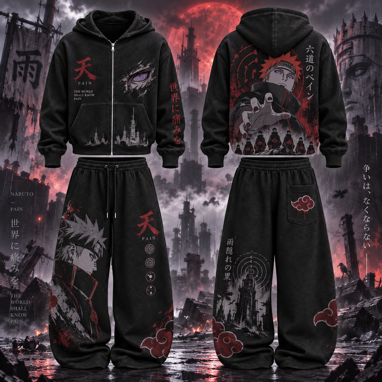 Naruto Pain- Unisex Zipper Hooded Sweatshirt Set