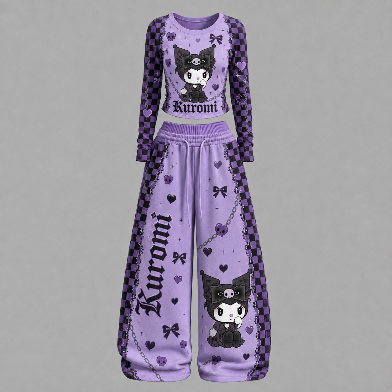 Kuromi Long-sleeved double-layer stretch pants set