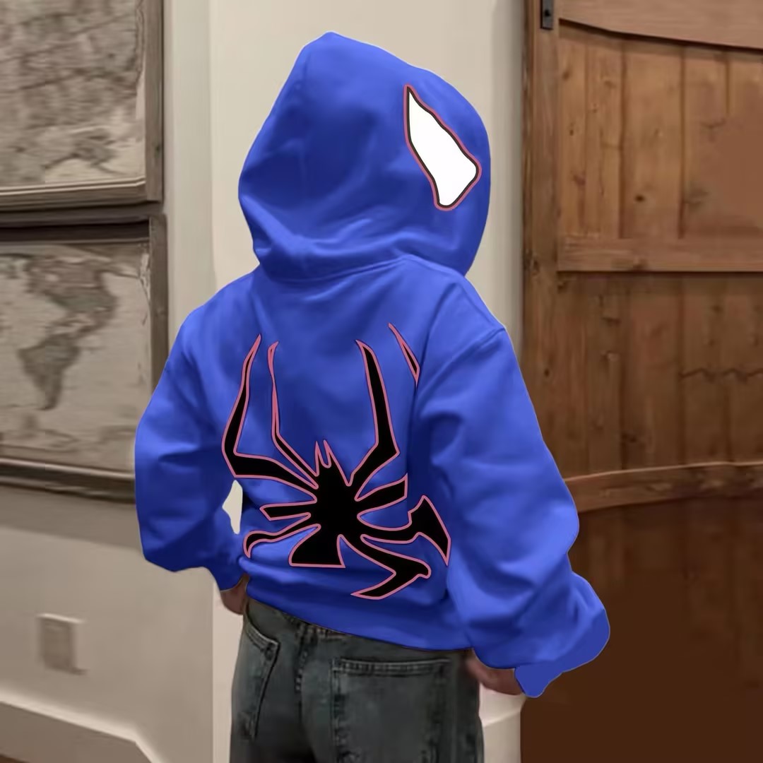 Spiderman Eye Mask Couple Hoodies Best Material- Y2K Streetwear Graphic Zip-Up Sweatshirt for Men and Women
