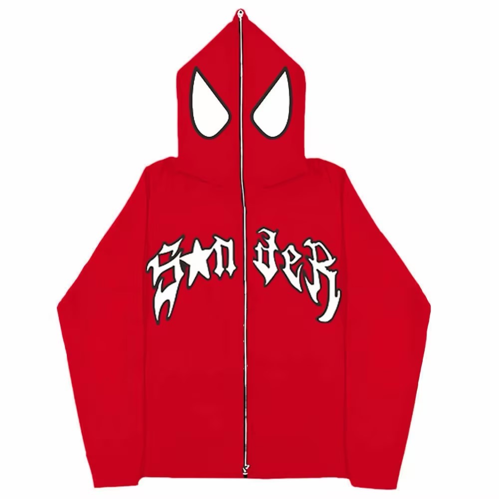 Spiderman Eye Mask Couple Hoodies Best Material- Y2K Streetwear Graphic Zip-Up Sweatshirt for Men and Women
