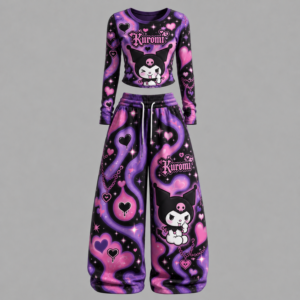 Kuromi Long-sleeved double-layer stretch pants set