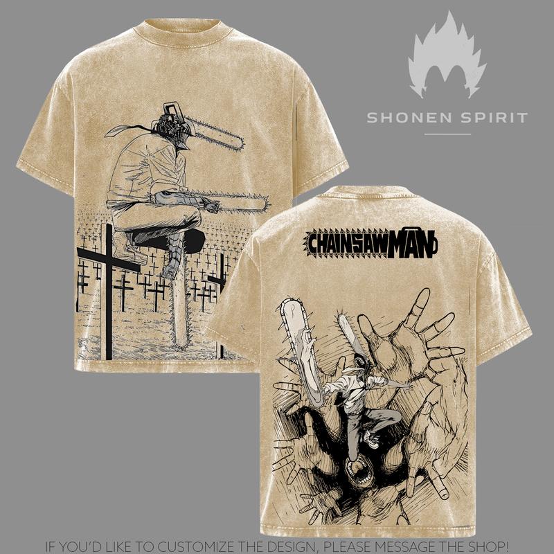 Denji Chainsaw Man T-Shirt, Anime Graphic Tee, Vintage Washed Oversized Top, Devil Hunter Streetwear, CSM Collection, Dark Manga Style Shirt