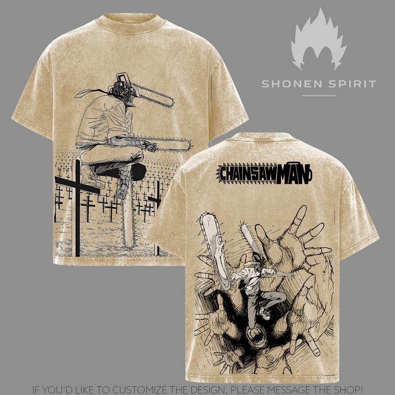 Denji Chainsaw Man T-Shirt, Anime Graphic Tee, Vintage Washed Oversized Top, Devil Hunter Streetwear, CSM Collection, Dark Manga Style Shirt