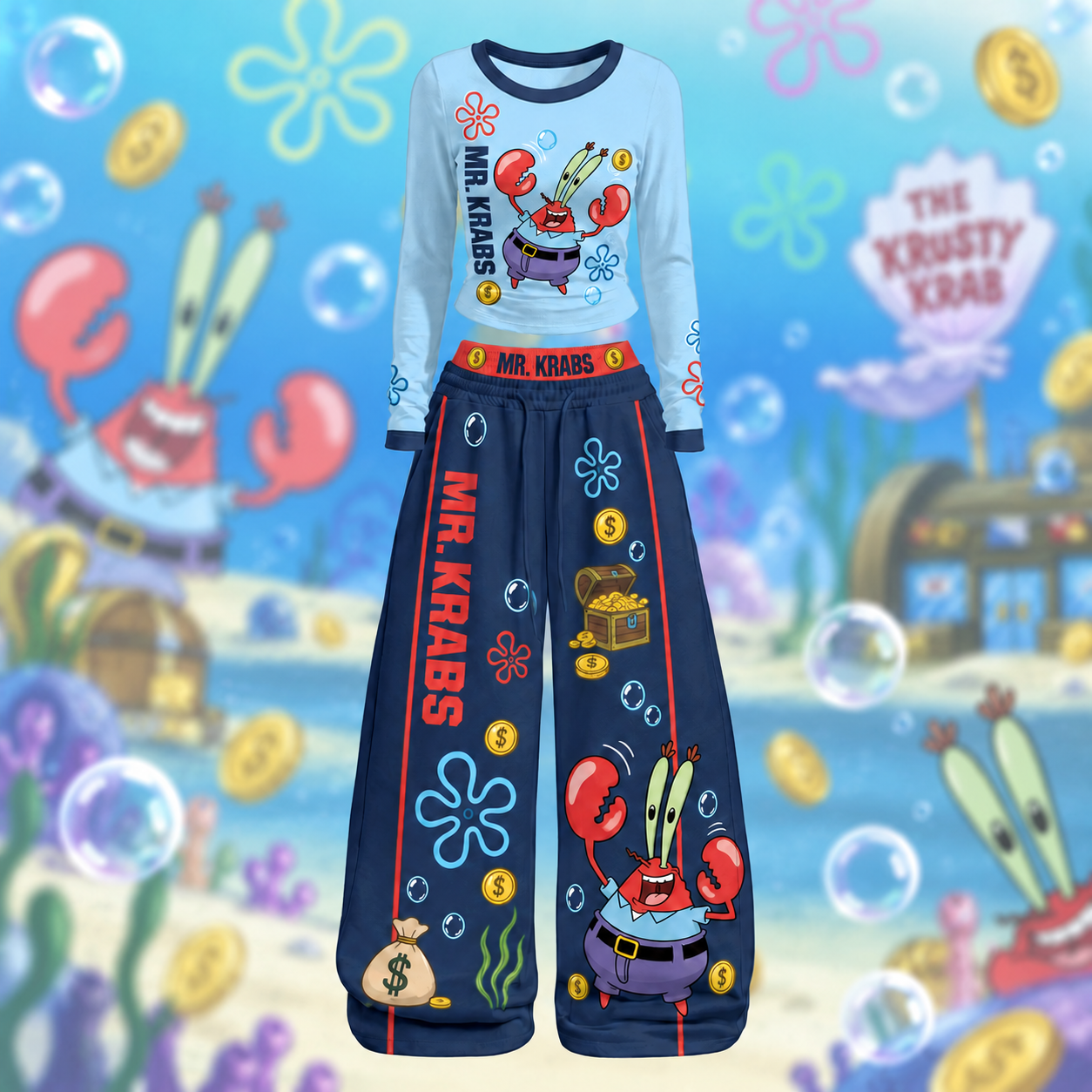 Mr. Krabs SpongeBob SquarePants Long-Sleeved Double-Layer Stretch Pants Set