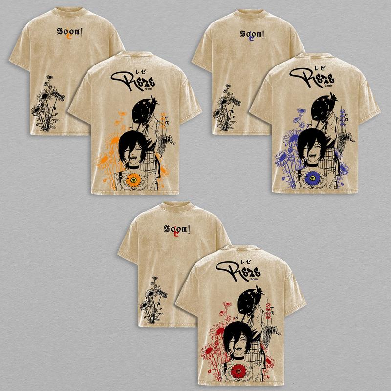 [COLLECTION] Reze Bomb Girl T-Shirt – Chainsaw Man The Movie Vintage Oversized Washed Heavy Cotton Anime Graphic Tee, Double Printed Streetwear Top for Fans, Unisex Fit, Oversized Form, Anime Manga Loves