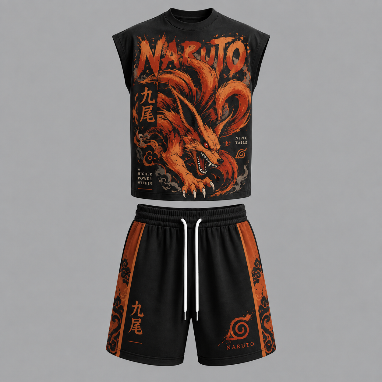 Naruto Kurama Sleeveless Tank Top & Shorts Two-Piece Streetwear Set