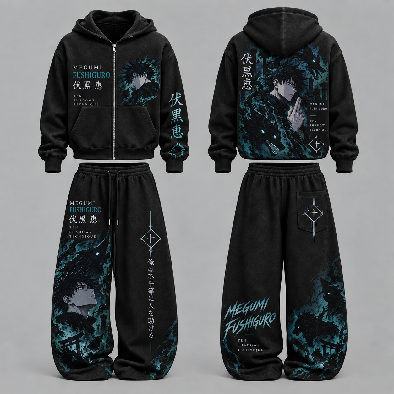 Jujutsu Kaisen Fushiguro Megumi - Unisex Zipper Hooded Sweatshirt Set