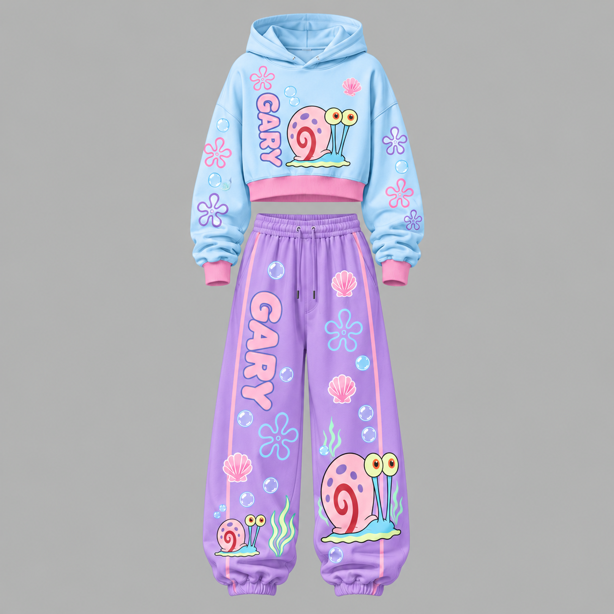 Gary the Snail SpongeBob SquarePants Women's Cropped Long Sleeve Hoodie & High Waist Jogger Pants Two Piece Tracksuit Set