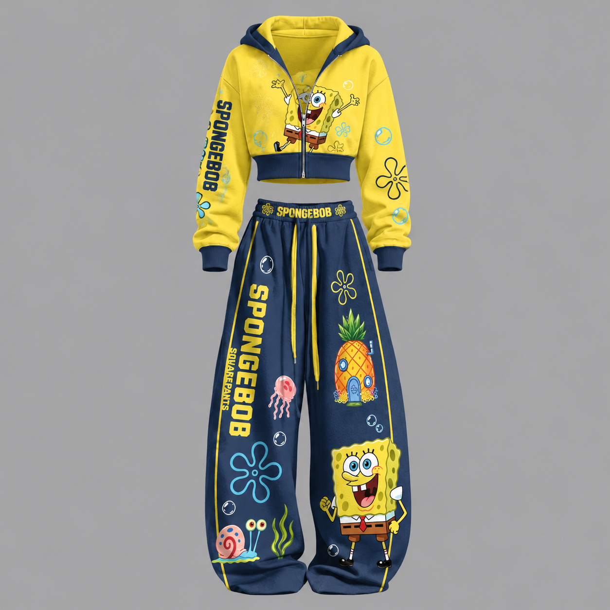 SpongeBob SquarePants - Unisex Loose-Short zip-up sweatshirt set